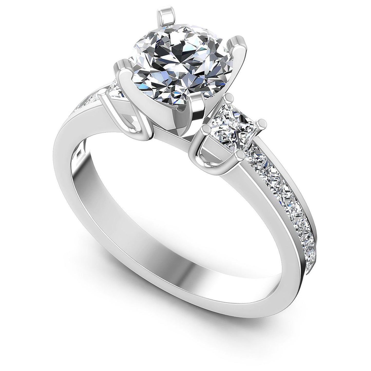 1.10CT Round And Princess  Cut Diamonds Engagement Rings