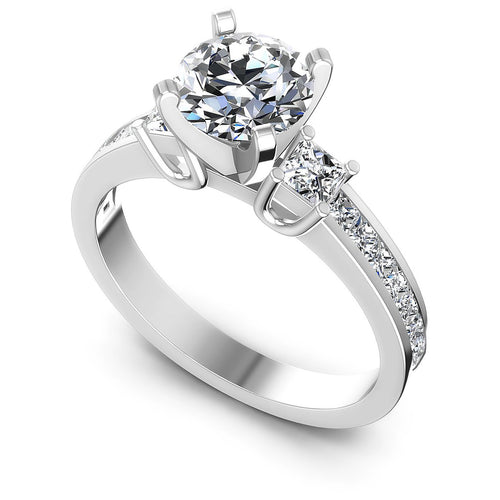 1.10CT Round And Princess  Cut Diamonds Engagement Rings