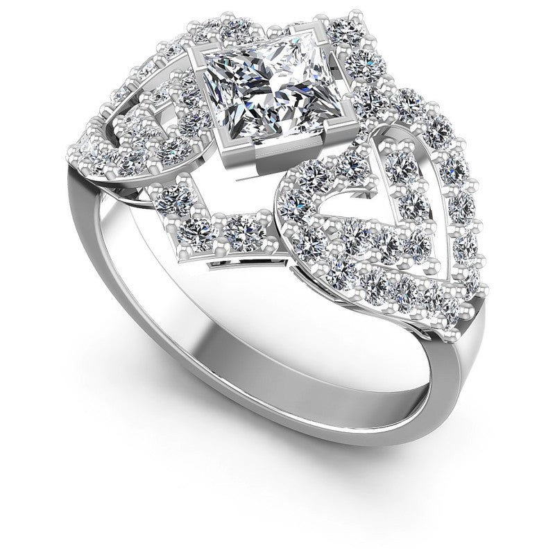 Princess and Round Diamonds 1.20CT Engagement Ring in 14KT White Gold