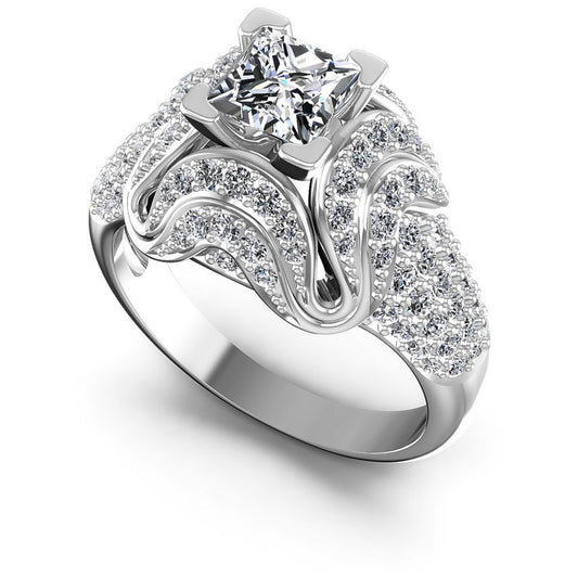 Princess and Round Diamonds 1.30CT Engagement Ring in 14KT White Gold