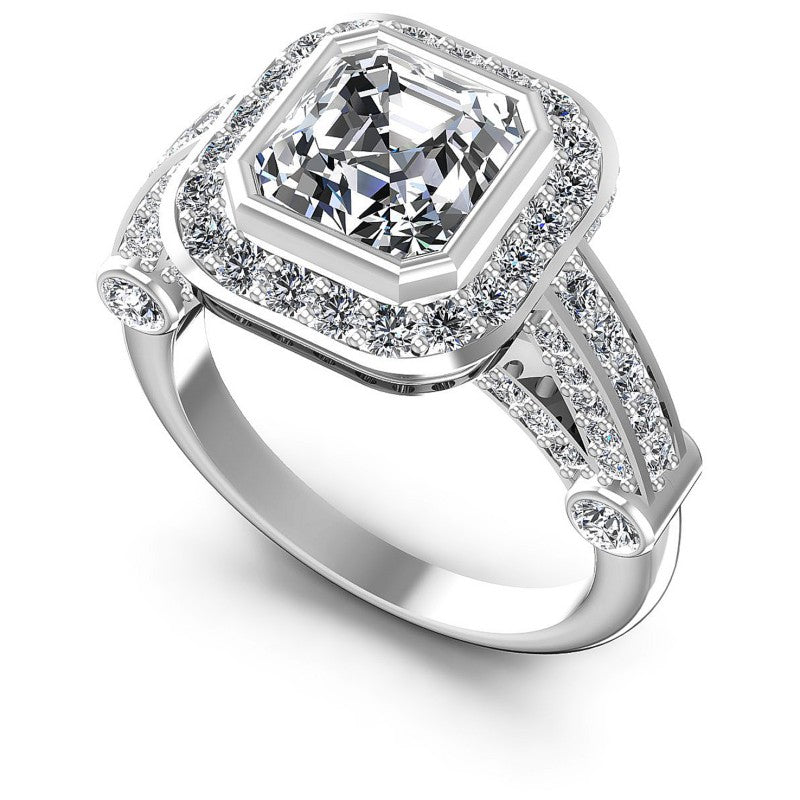 Round and Emerald Diamonds 1.70CT Halo Ring in 14KT White Gold