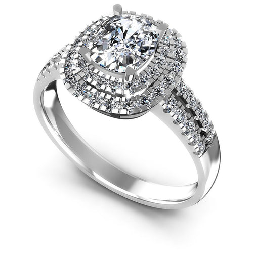 Round and Cushion Diamonds 1.00CT Halo Ring in 14KT White Gold