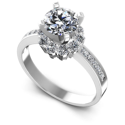 Princess and Round Diamonds 1.05CT Halo Ring in 14KT White Gold