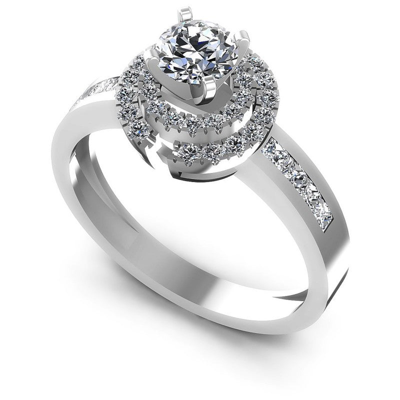 Princess and Round Diamonds 1.05CT Halo Ring in 14KT White Gold
