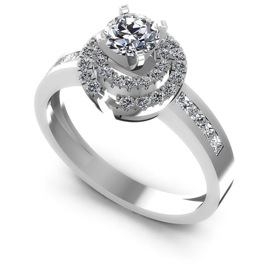 Princess and Round Diamonds 1.05CT Halo Ring in 14KT White Gold