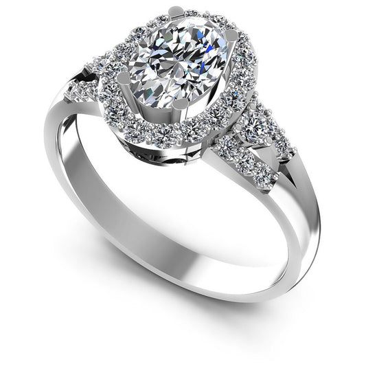 Round and Oval Diamonds 0.90CT Halo Ring in 14KT White Gold