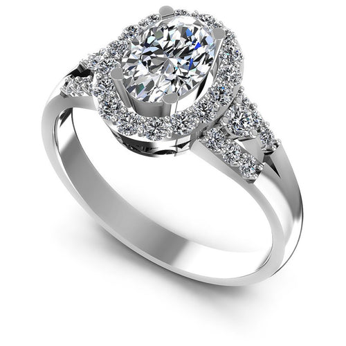 Round and Oval Diamonds 0.90CT Halo Ring in 14KT White Gold