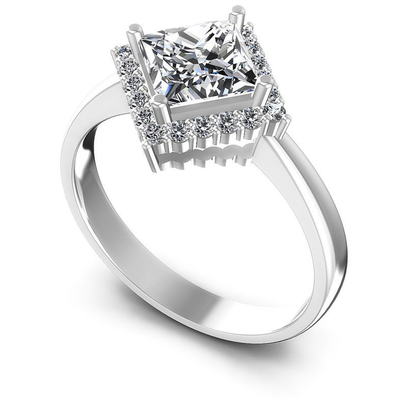 Princess and Round Diamonds 0.60CT Halo Ring in 14KT White Gold