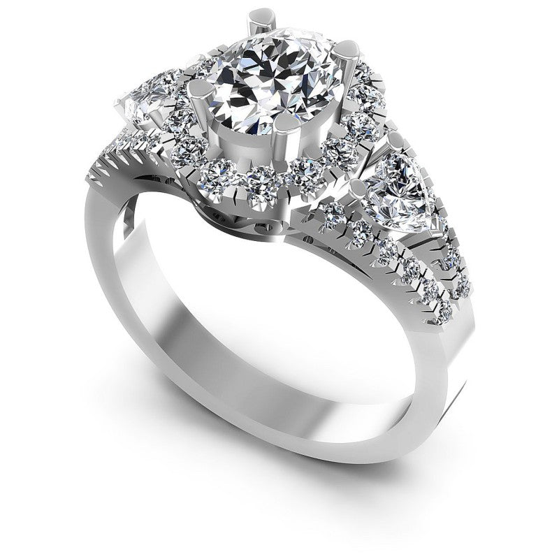Round and Oval and Heart Diamonds 1.30CT Halo Ring in 14KT White Gold