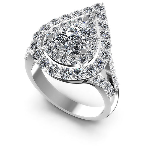Round and Pear Diamonds 1.80CT Halo Ring in 14KT White Gold