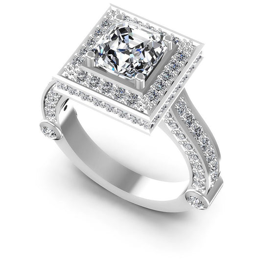 Round and Emerald Diamonds 1.55CT Halo Ring in 14KT White Gold