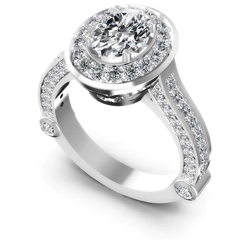 Round and Oval Diamonds 1.35CT Halo Ring in 14KT White Gold
