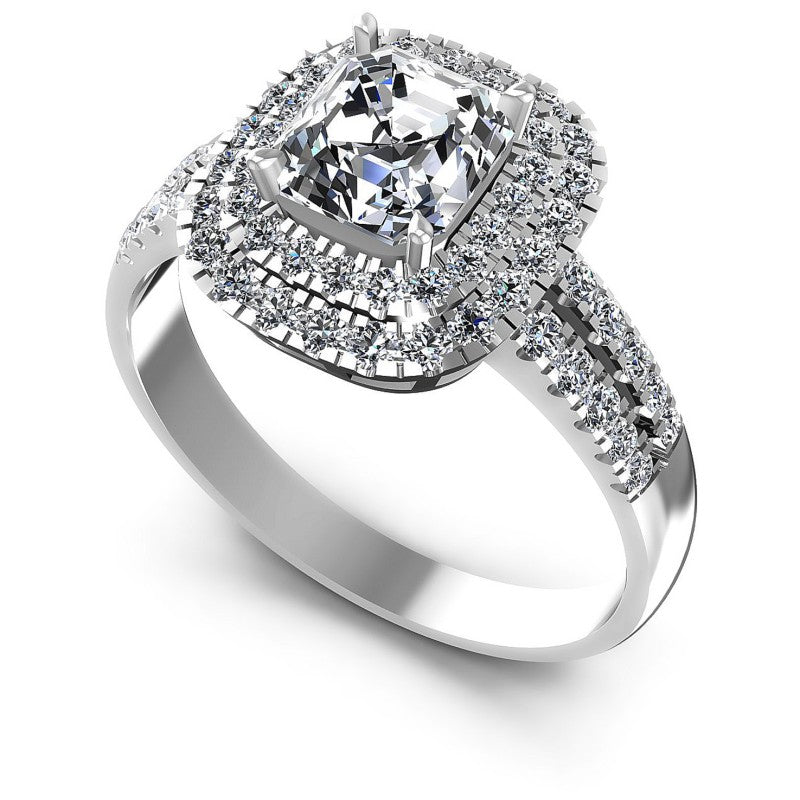 Round and Emerald Diamonds 1.05CT Halo Ring in 14KT White Gold