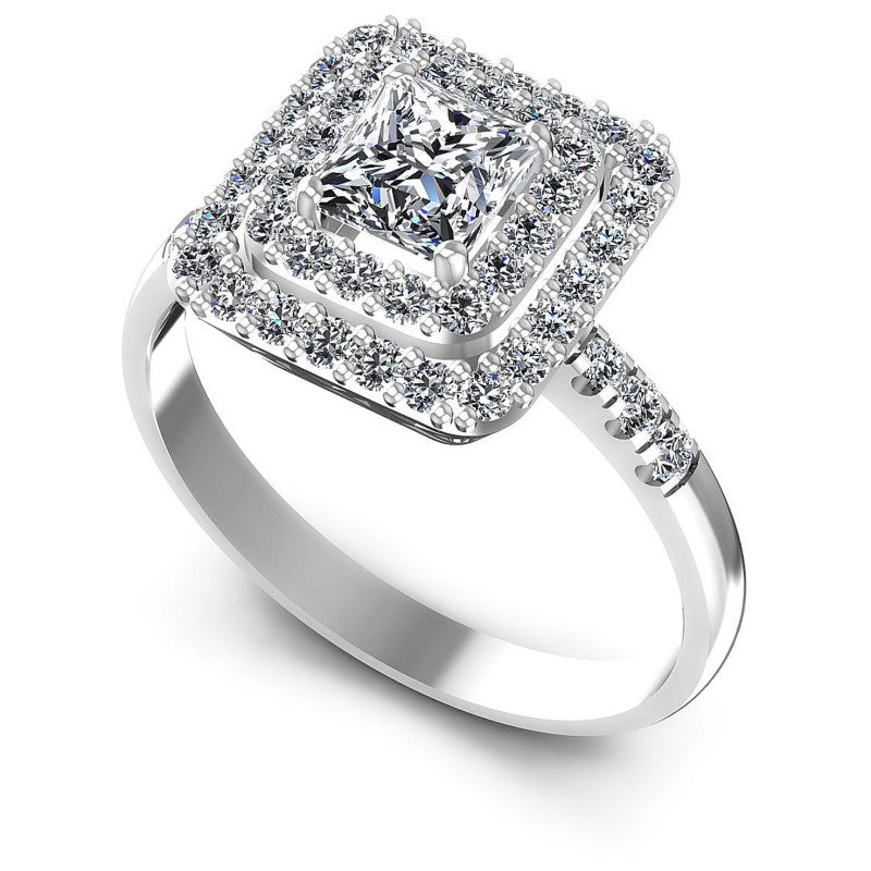 Princess and Round Diamonds 1.00CT Halo Ring in 14KT White Gold