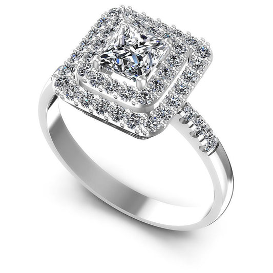 Princess and Round Diamonds 1.00CT Halo Ring in 14KT White Gold