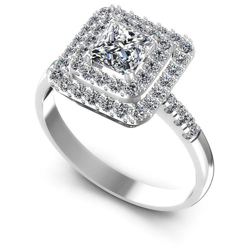 Princess and Round Diamonds 1.00CT Halo Ring in 14KT White Gold