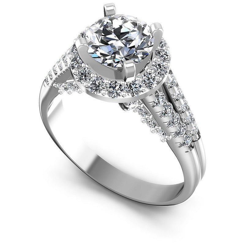 Round Diamonds 1.15CT Halo Ring in 14KT White Gold