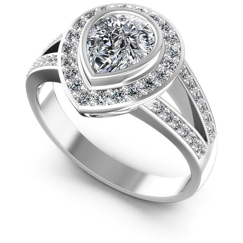 Round and Pear Diamonds 0.80CT Halo Ring in 14KT White Gold
