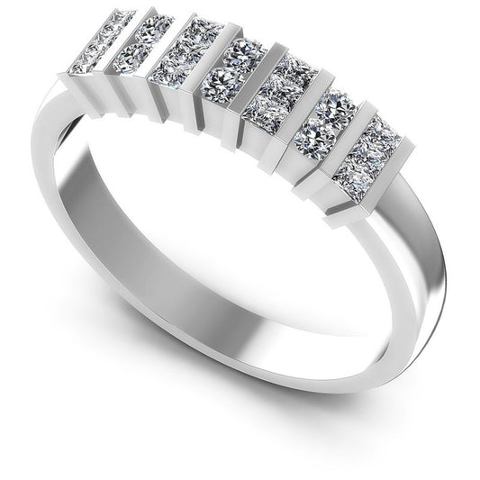 Princess and Round Diamonds 0.55CT Diamonds Wedding Band in 14KT White Gold