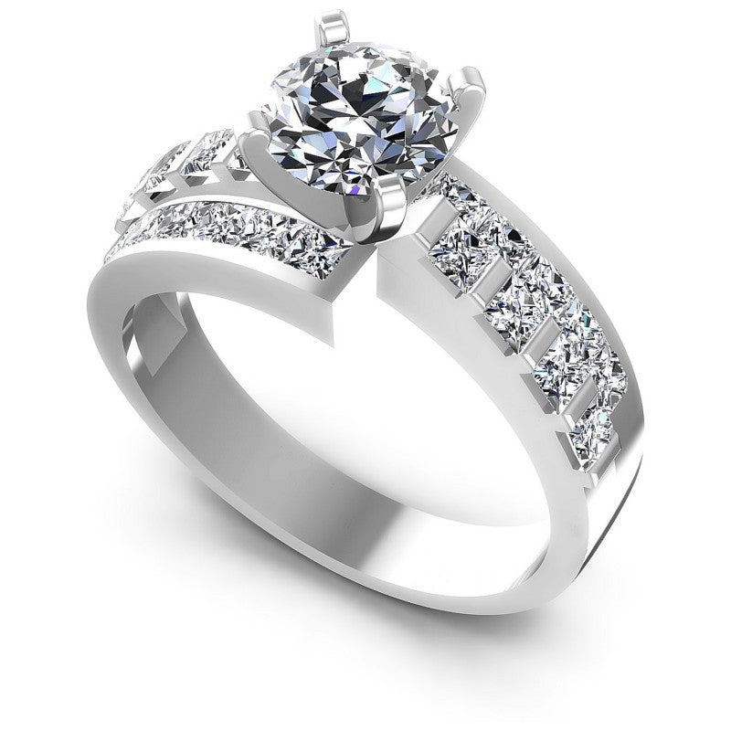 Princess and Round Diamonds 1.55CT Engagement Ring in 14KT White Gold