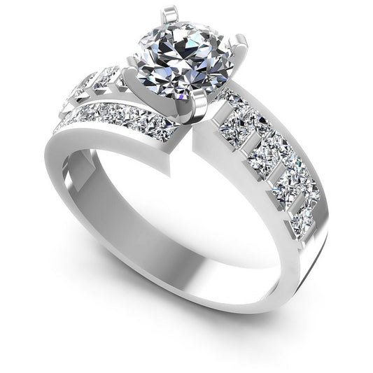 Princess and Round Diamonds 1.55CT Engagement Ring in 14KT White Gold