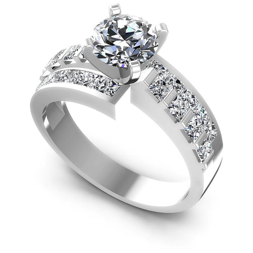 1.55CT Round And Princess  Cut Diamonds Engagement Rings