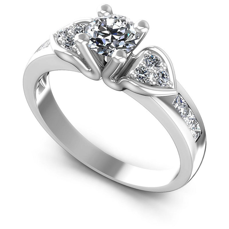 Princess and Round Diamonds 0.90CT Engagement Ring in 14KT White Gold