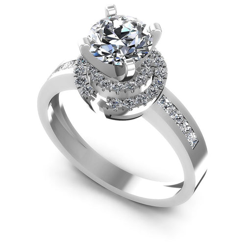 Princess and Round Diamonds 0.90CT Engagement Ring in 14KT White Gold