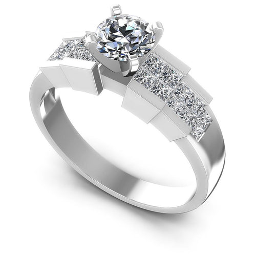 Princess and Round Diamonds 0.85CT Engagement Ring in 14KT White Gold