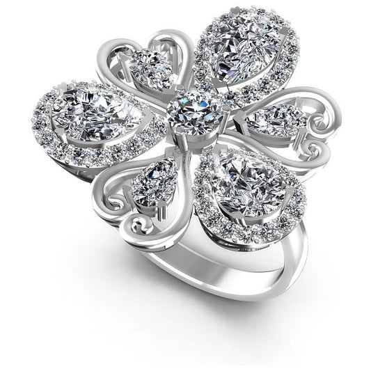 Round and Pear Diamonds 3.90CT Fashion Ring in 14KT White Gold