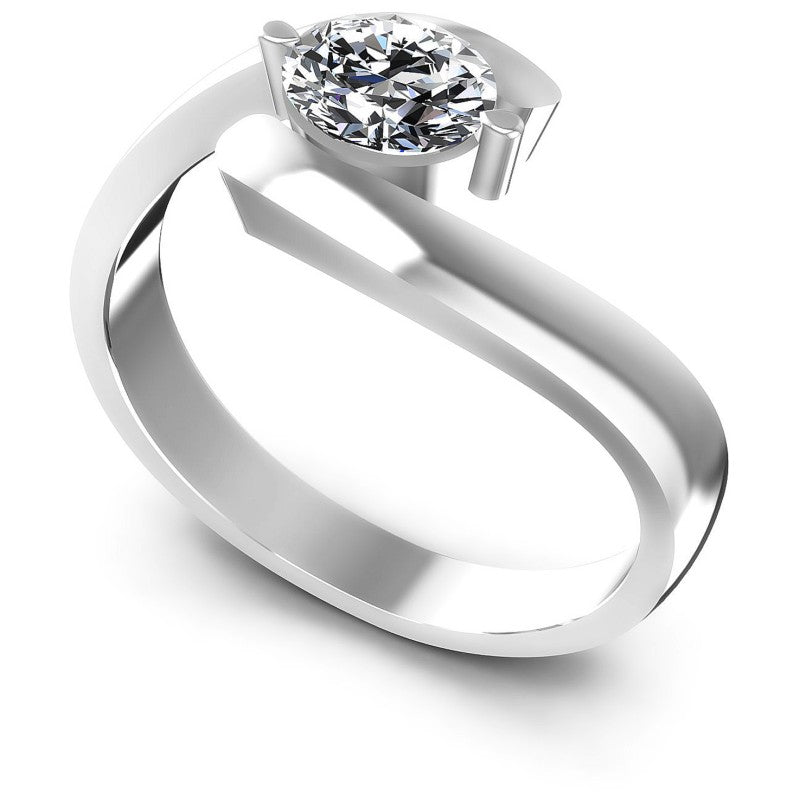 Oval Diamonds Solitaire Ring in 14KT White Gold – Primesettings