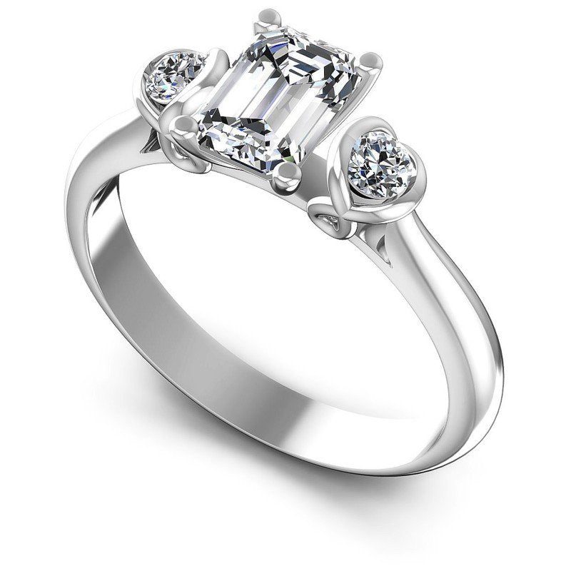 Round and Emerald Diamonds 0.80CT Three Stone Ring in 14KT White Gold
