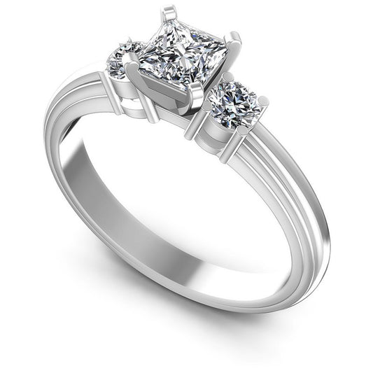 Princess and Round Diamonds 0.60CT Three Stone Ring in 14KT White Gold