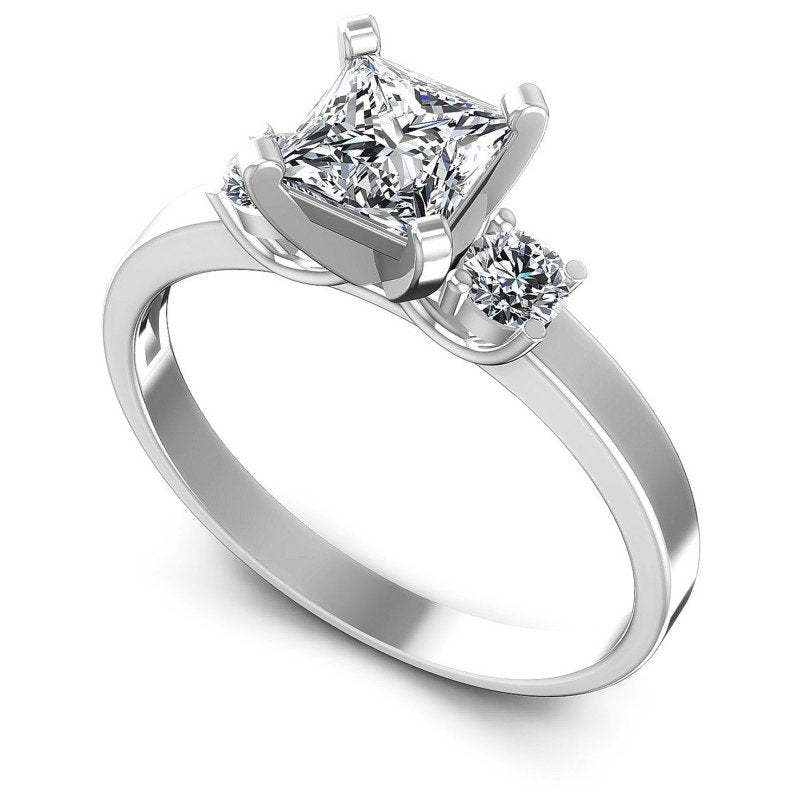 Princess and Round Diamonds 0.85CT Three Stone Ring in 14KT White Gold