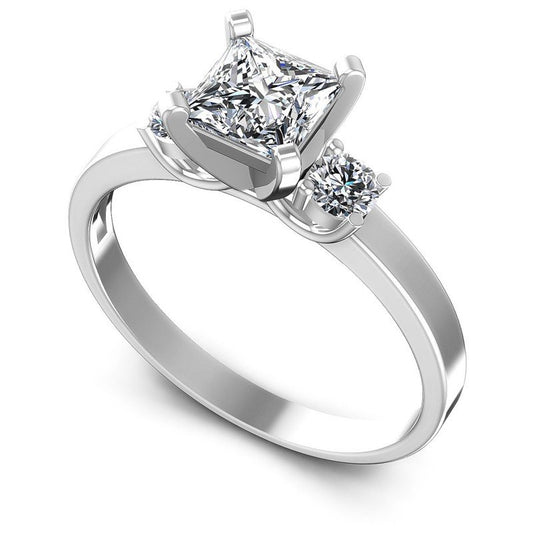 Princess and Round Diamonds 0.85CT Three Stone Ring in 14KT White Gold