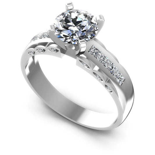 Princess and Round Diamonds 0.70CT Engagement Ring in 14KT White Gold