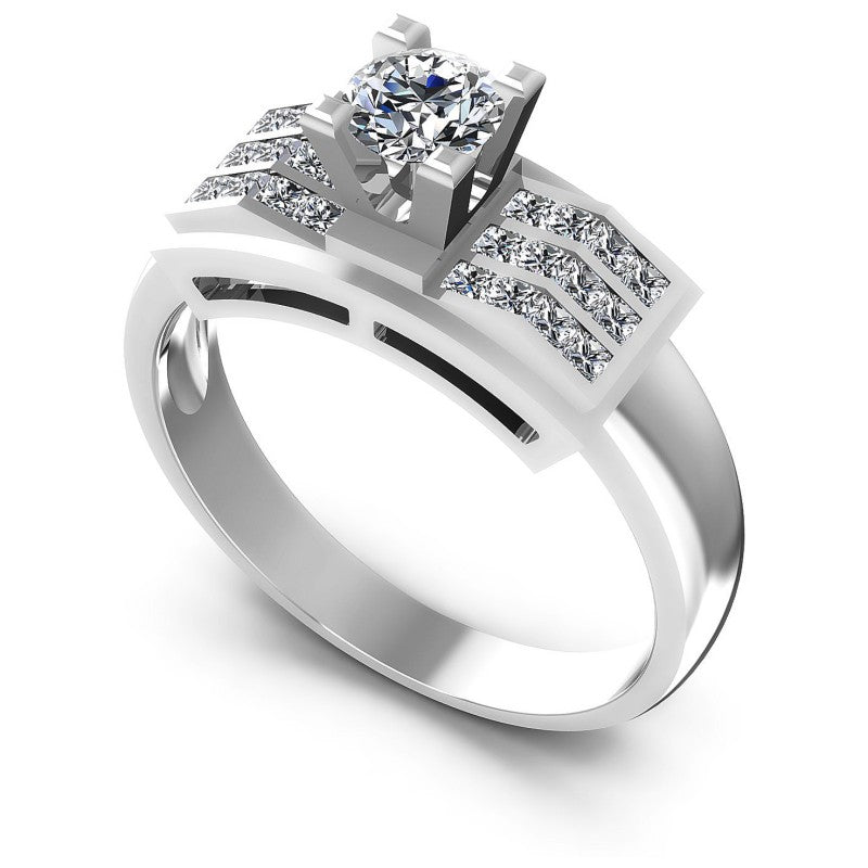 Princess and Round Diamonds 1.00CT Engagement Ring in 14KT White Gold