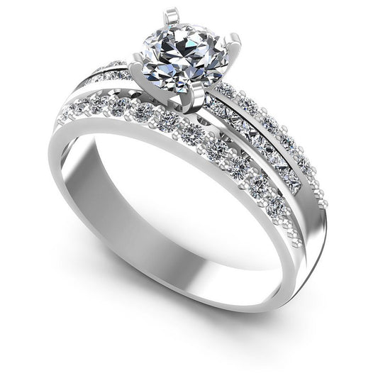 Princess and Round Diamonds 1.05CT Engagement Ring in 14KT White Gold