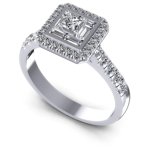Baguette and Round Diamonds 0.85CT Halo Ring in 14KT White Gold