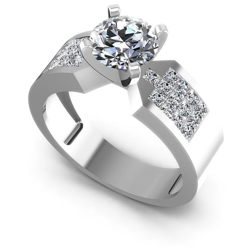 Princess and Round Diamonds 1.00CT Engagement Ring in 14KT White Gold