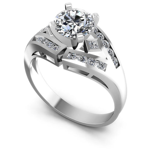 Princess and Round Diamonds 0.70CT Engagement Ring in 14KT White Gold