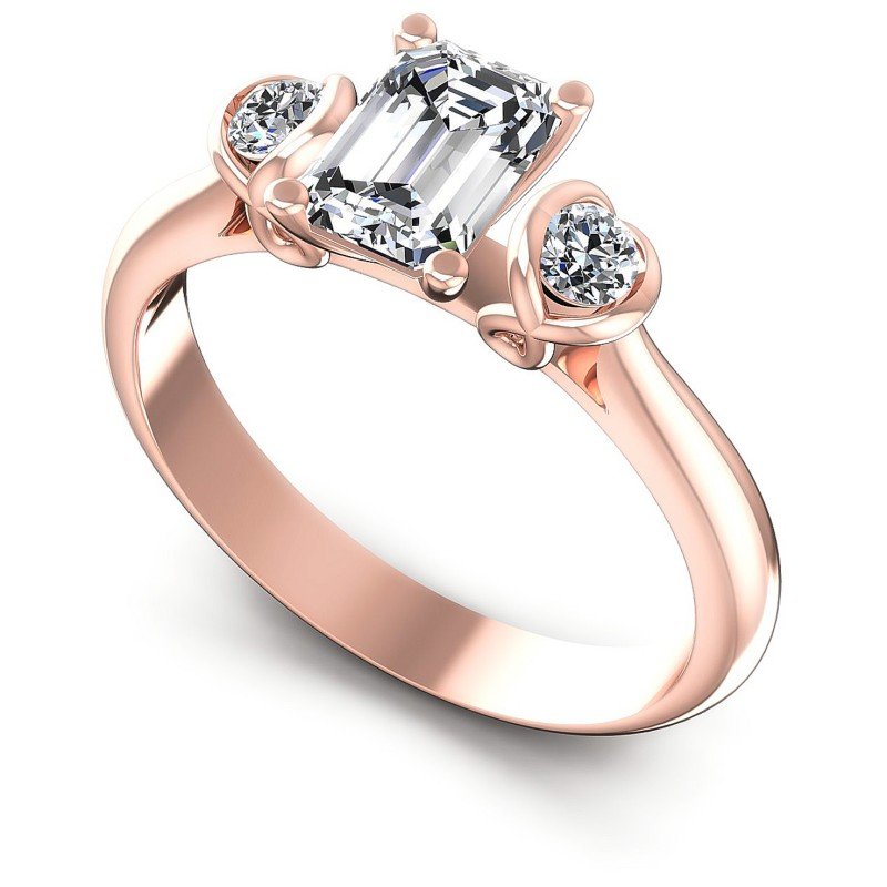 Round and Emerald Diamonds 0.80CT Three Stone Ring in 18KT White Gold