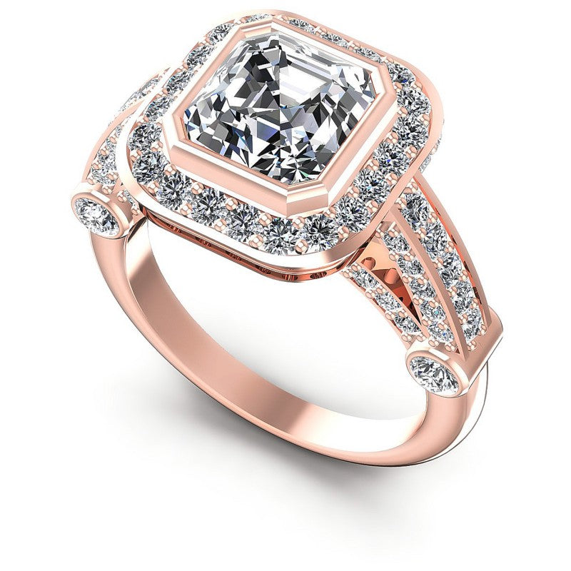 Round and Emerald Diamonds 1.70CT Halo Ring in 18KT White Gold