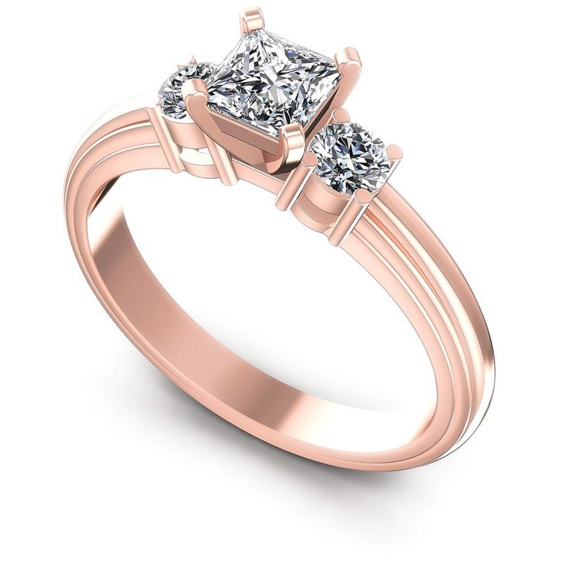 Princess and Round Diamonds 0.60CT Three Stone Ring in 18KT White Gold