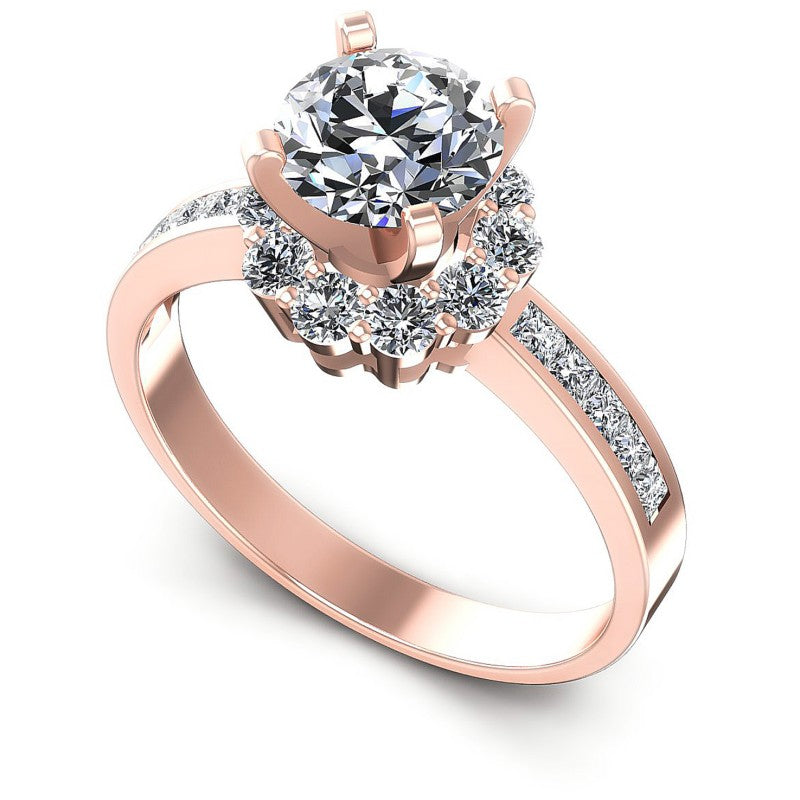 Princess and Round Diamonds 1.05CT Halo Ring in 18KT White Gold