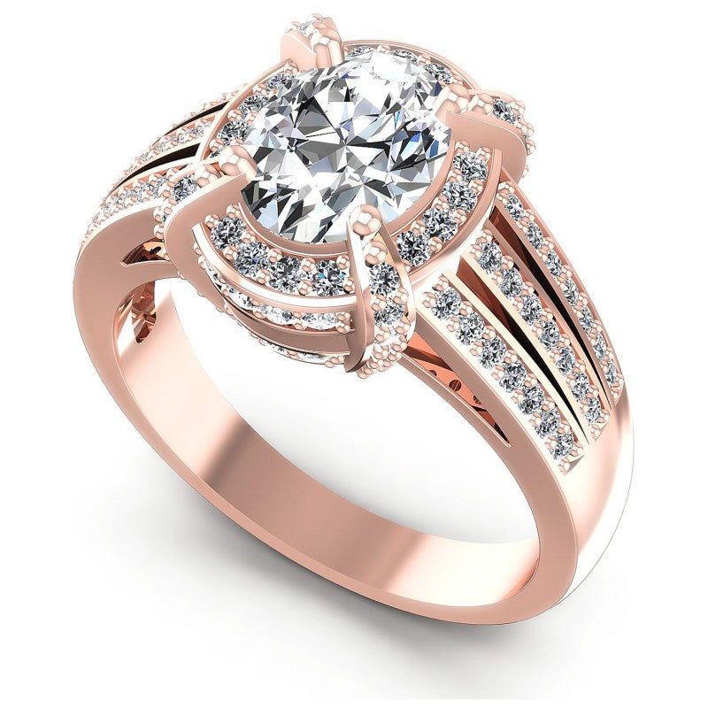 Round and Oval Diamonds 1.85CT Halo Ring in 18KT White Gold