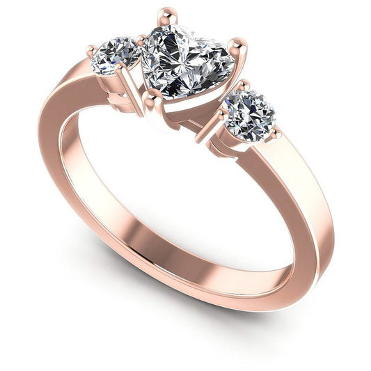 Round and Heart Diamonds 0.75CT Three Stone Ring in 18KT White Gold