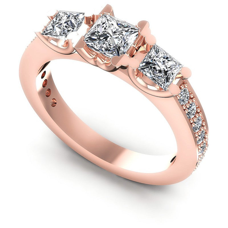 Princess and Round Diamonds 1.01CT Three Stone Ring in 18KT White Gold