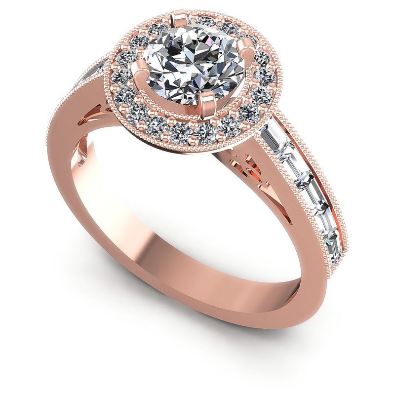 Baguette and Round Diamonds 1.10CT Antique Ring in 18KT White Gold