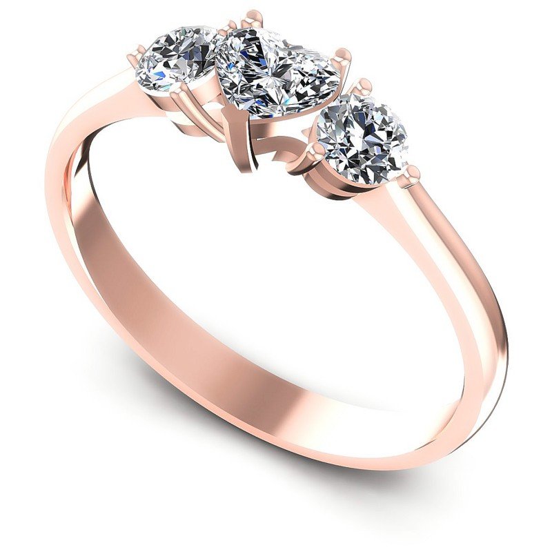 Round and Heart Diamonds 0.70CT Three Stone Ring in 18KT White Gold